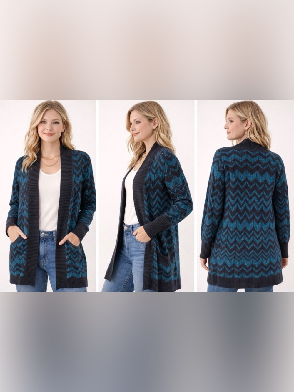 Missoni for Target Chevron Open-Front Cardigan in Teal and Navy. Size XL